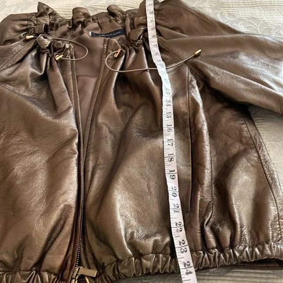 New genuine leather Anne KleinBumper jacketL soft brown adjustable neck